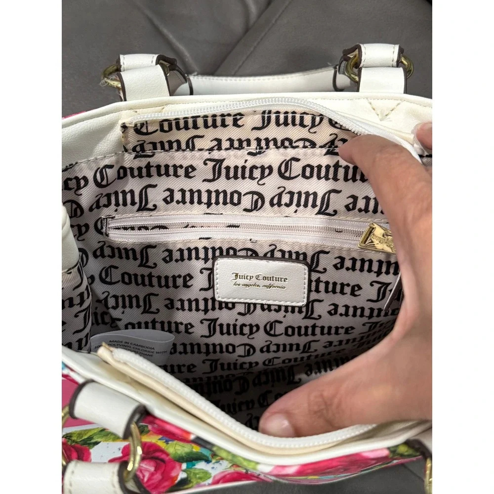 Juicy Couture Rose Print Satchel‎ Handbag White Pink Los Angeles California